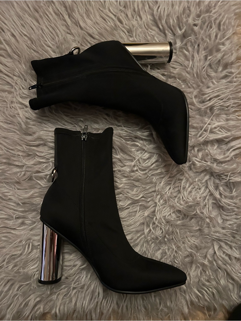 Size 8 Dolls Kill Poster Grl "Elite" Black Neoprene Silver Heel Ankle Boots - Picture 7 of 14